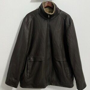 Brown Faux Leather Jacket Sherpa Lined Cozy